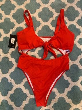 Fashion Nova Red Tie-Front Bikini Set